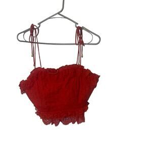 Indikah Women's Size Large Red Lace Embroidered Tie Slv‎ Zip Back Tank Top